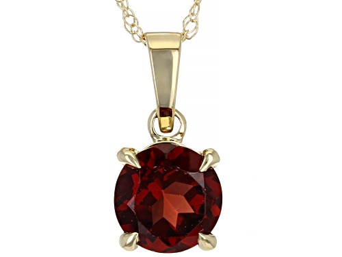 0.88ct Round Red Garnet 10k Yellow Gold Pendant With Chain