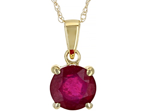 Photo of 0.90ct Round Red Mahaleo® Ruby 10k Yellow Gold Pendant With Chain