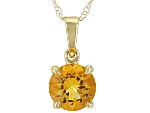 0.60ct Round Yellow Citrine 10k Yellow Gold Pendant With Chain