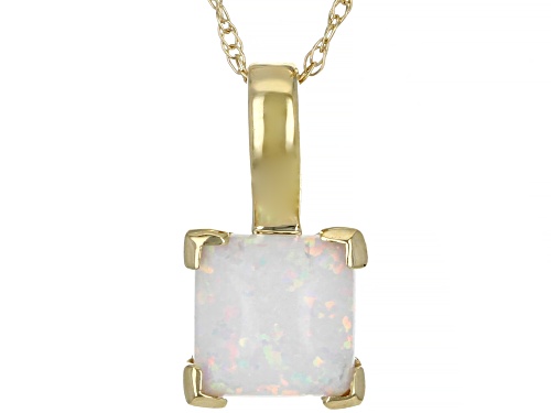 Photo of 0.50ct Lab Created Opal 10k Yellow Gold Solitaire Pendant With Chain