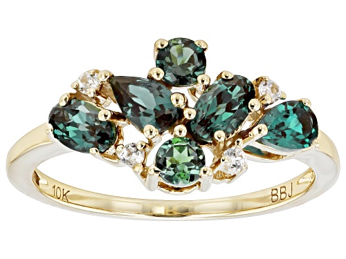 1.30ctw Lab Created Alexandrite With 0.07ctw White Zircon 10k Yellow Gold June Birthstone Band Ring - Size 7
