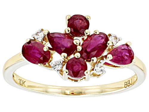 1.30ctw Mahaleo Ruby® With 0.07ctw White Zircon 10k Yellow Gold July Birthstone Band Ring - Size 8