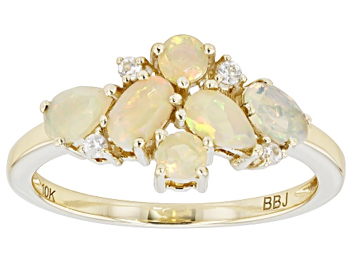 Photo of 0.59ctw Ethiopian Opal With 0.07ctw White Zircon 10k Yellow Gold October Birthstone Band Ring - Size 9