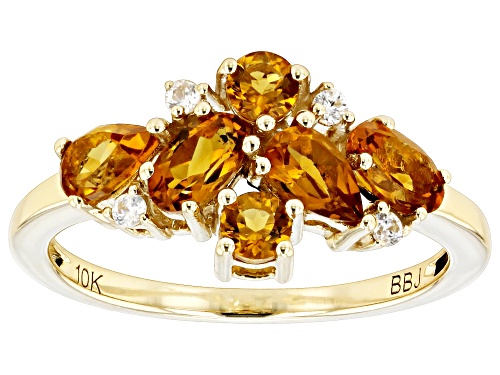 0.90ctw Citrine With 0.07ctw White Zircon 10k Yellow Gold November Birthstone Band Ring - Size 7