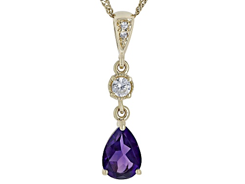 Photo of 0.51ct African Amethyst With 0.09ctw White Zircon 10k Yellow Gold Pendant With Chain