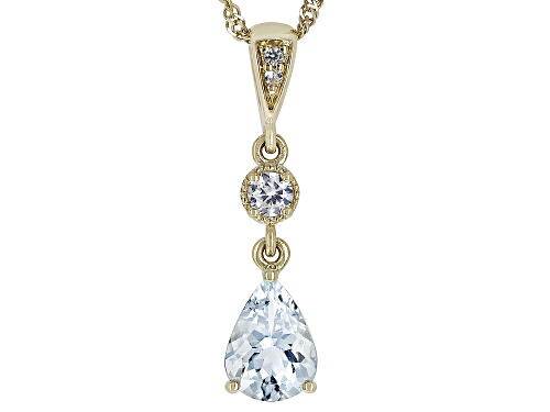 Photo of 0.59ct Aquamarine With 0.09ctw White Zircon 10k Yellow Gold Pendant with Chain