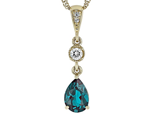 Photo of 0.68ct Lab Created Alexandrite With 0.09ctw White Zircon 10k Yellow Gold Pendant with Chain