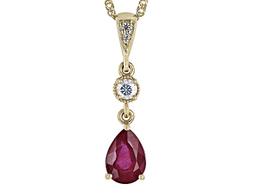 0.85ct Mahaleo® Ruby With 0.09ctw White Zircon 10k Yellow Gold Pendant with Chain