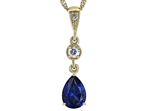 Photo of 0.68ct Lab Created Blue Sapphire With 0.09ctw White Zircon 10k Yellow Gold Pendant with Chain