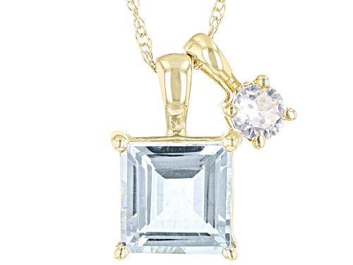 0.85ct Aquamarine With 0.14ctw White Zircon 10k Yellow Gold Pendant With Chain