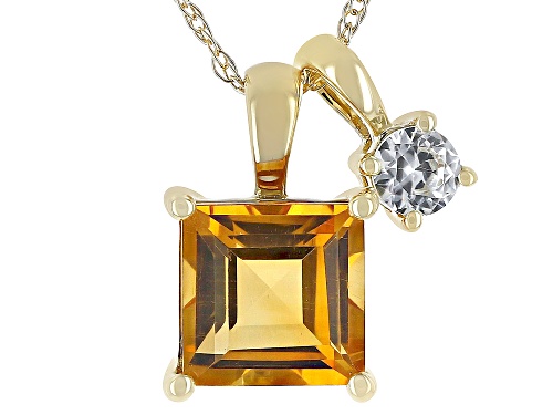 Photo of 0.85ct Golden Citrine With 0.14ct White Zircon 10k Yellow Gold Pendant With Chain