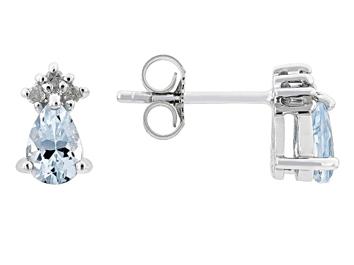 Photo of 0.68ctw Aquamarine And 0.04ctw White Diamond Rhodium Over 10k White Gold Stud Earrings