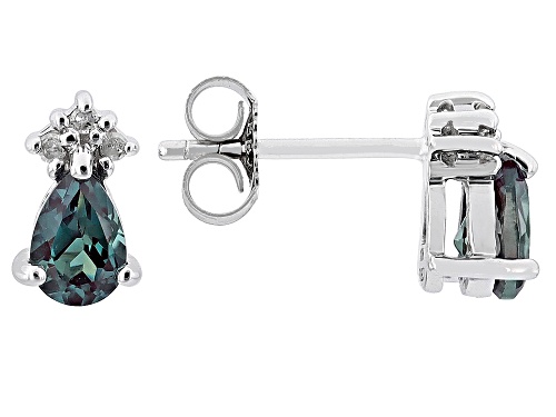 0.85ctw Lab Created Alexandrite And 0.04ctw White Diamond Rhodium Over 10k White Gold Stud Earrings