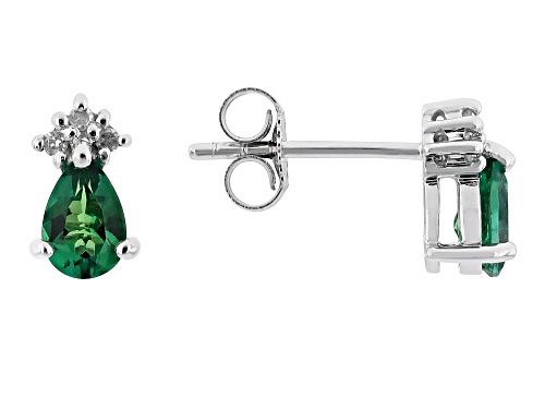 0.68ctw Lab Created Emerald And 0.04ctw White Diamond Rhodium Over 10k White Gold Stud Earrings