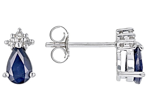 1.19ctw Blue Sapphire And 0.04ctw White Diamond Rhodium Over 10k White Gold Stud Earrings