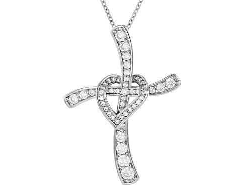 Lisa Mason For Bella Luce® 2.10ctw Diamond Simulant Platinum Over Silver Heart Of Love Cross Pendant