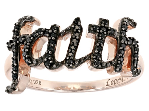 Black Spinel 18K Rose Gold Over Silver Faith Ring - Size 5