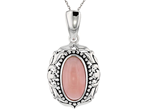 Photo of 18x9mm Oval Cabochon Peruvian Pink Opal Sterling Silver Solitaire Enhancer With Chain