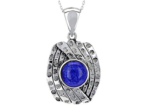 10.5mm Round Cabochon Lapis Lazuli Sterling Silver Solitaire Pendant With Chain