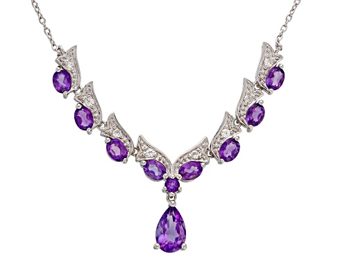 Photo of 1.80ctw Mixed Shape African Amethyst With .15ctw White Zircon Sterling Silver Necklace - Size 18
