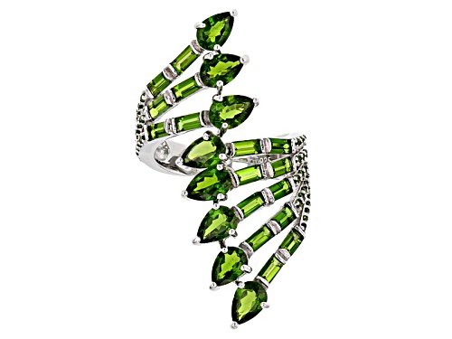 4.73ctw Mix Shape Russian Chrome Diopside Sterling Silver Bypass Cocktail Ring - Size 5