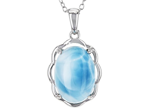 14x10mm Oval Cabochon Larimar Sterling Silver Solitaire Pendant With Chain