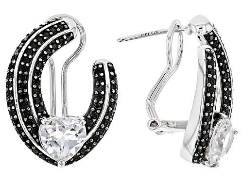 2.33ctw Heart Shape White Topaz With 1.02ctw Round Black Spinel Sterling Silver Earrings