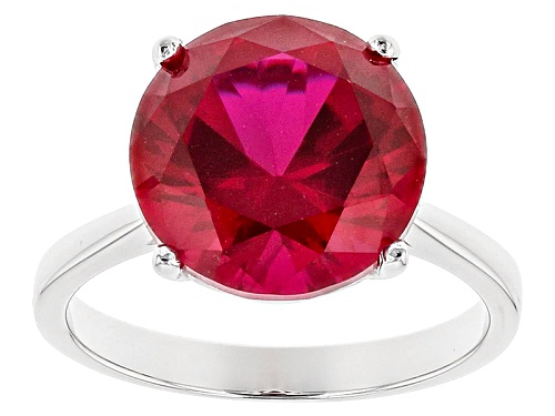 Photo of 7.27ct Round Lab Created Ruby Rhodium Over Sterling Silver Solitaire Ring - Size 9