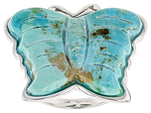 26x20mm Fancy Cut Carved Blue Turquoise Butterfly Sterling Silver Ring - Size 7