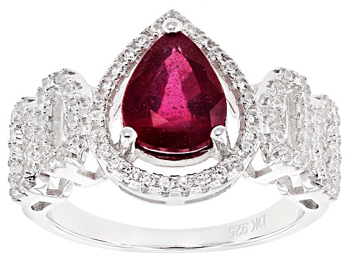 2.19ct Pear Shape Mahaleo® Ruby And .65ctw Round White Zircon Sterling Silver Ring - Size 7
