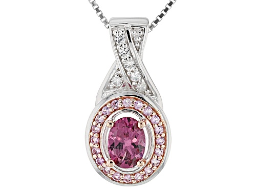 .80ct Raspberry Color Rhodolite, .24ctw Pink Sapphire W/ .12ctw White Zircon Silver Pendant W/ Chain