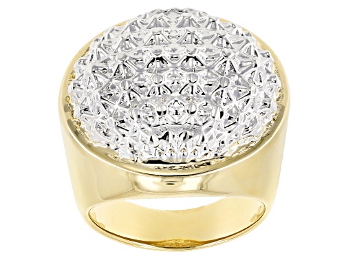 Moda Al Massimo® 18k Yellow Gold And Rhodium Over Bronze Domed Diamond Cut Statement Ring - Size 5