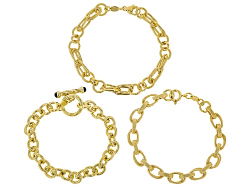Moda Al Massimo® 0.20ctw Onyx 18k Yellow Gold Over Bronze Bracelet Set of Three - Size 8