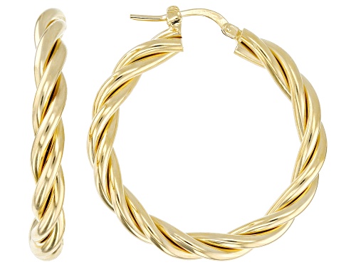 18k Yellow Gold Over Bronze Twist Hoop Earrings