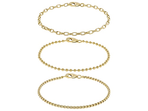 Moda Al Massimo® 18k Yellow Gold Over Bronze 2.5-4.5mm Bracelet Set of 3. Made in Italy. - Size 7.25