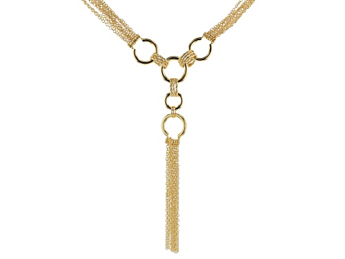 Photo of Moda Al Massimo® 18K Yellow Gold Over Bronze Multi Chain Link Designer Tassel Necklace - Size 28