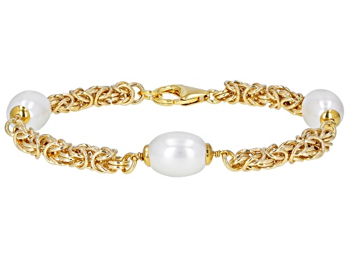 Photo of Moda Al Massimo™ 18K Yellow Gold Over Bronze Pearl Simulant Station 9" Bracelet - Size 9