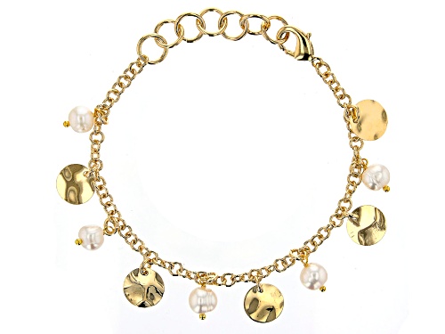 Photo of Moda Al Massimo® 18K Yellow Gold Over Bronze Disc Station Pearl Simulant Bracelet - Size 7.5