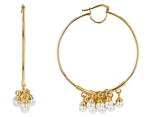Photo of Moda Al Massimo® 18K Yellow Gold Over Bronze Pearl Simulant Cluster Tube Hoop Earrings