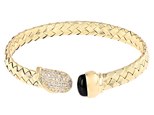 Moda Al Massimo™ 18K Yellow Gold Over Bronze with White Diamond Simulant & Lab Onyx Bangle - Size 8