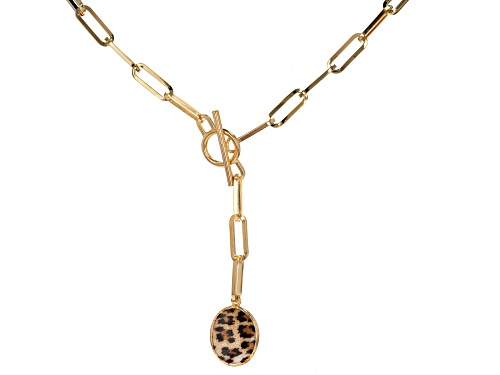 Moda Al Massimo® 18k Yellow Gold Over Bronze Paperclip Toggle Necklace With Leopard Enamel Drop