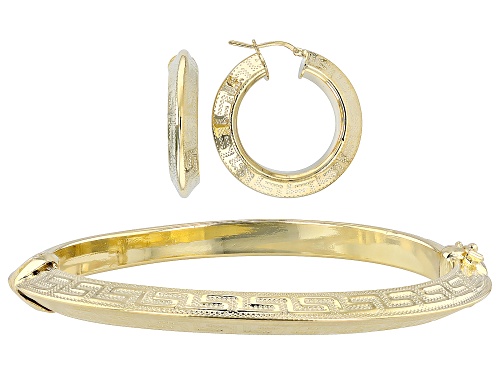 Moda Al Massimo® 18k Yellow Gold Over Bronze Greek Key Hoop Earrings & Bangle Set