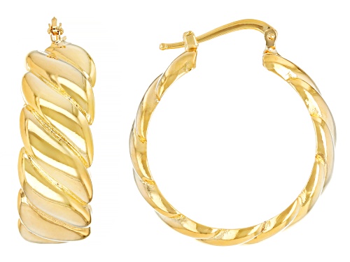Moda Al Massimo® 18k Yellow Gold Over Bronze 1 1/4" Scalloped Hoop Earrings