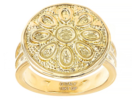 Moda Al Massimo® 18k Yellow Gold Over Bronze Flower Design Signet Ring - Size 8