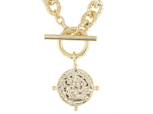 Moda Al Massimo™ 18K Yellow Gold Over Bronze Textured Oval Chain Coin Necklace - Size 20