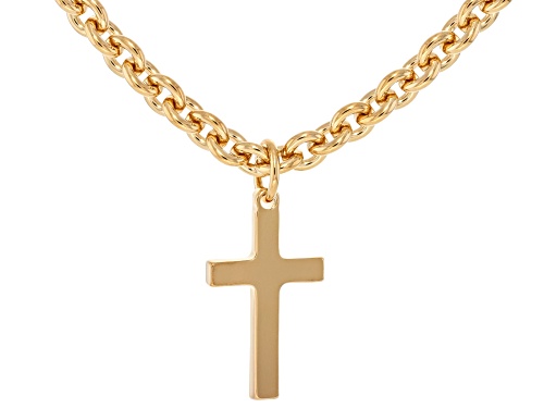 18k Yellow Gold Over Bronze 18" Cross Necklace - Size 18