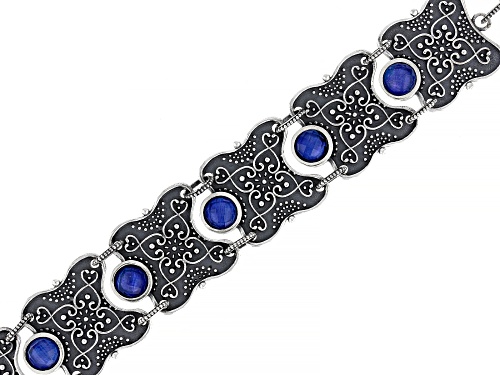 Photo of Artisan Collection of Morocco™ 6mm Round Blue Quartz Doublet Sterling Silver Filigree Bracelet - Size 7
