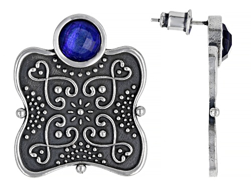 Photo of Artisan Collection of Morocco™ 8mm Round Blue Quartz Doublet Sterling Silver Filigree Stud Earrings