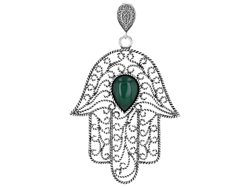 Photo of Artisan Collection Of Morocco™ 15x11mm Pear Shape Green Onyx Sterling Silver Hamsa Hand Enhancer
