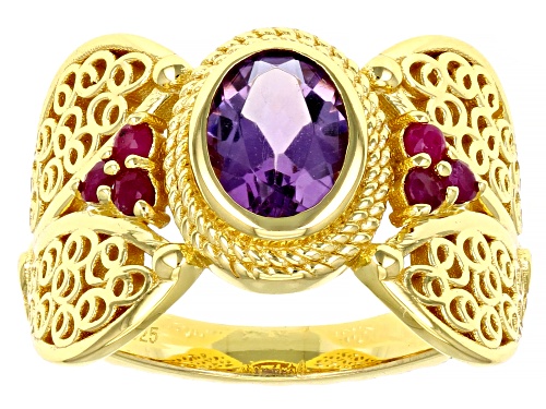 Photo of Artisan Collection Of Morocco™.91ct Amethyst & .06ctw Ruby 18k Yellow Gold Over Silver Filigree Ring - Size 9.5